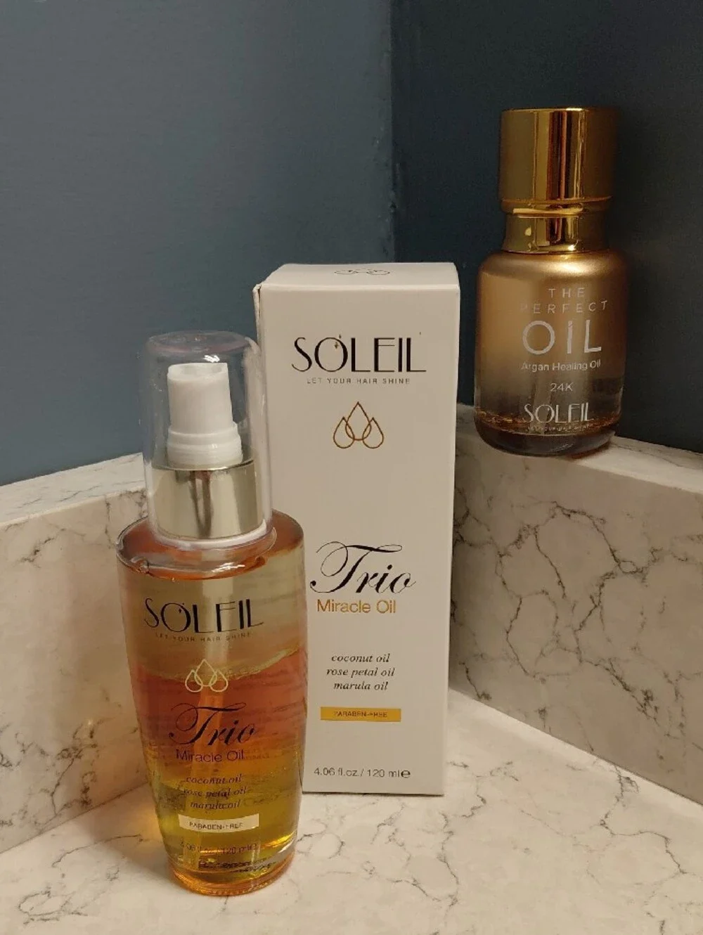 NEW SOLEIL Trio Miracle Oil + SOLEIL The Perfect Oil 24k Argan Healing Oil Combo